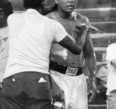 Muhammad Ali and his massuer Luis Sarria at Deer Lake training camp in 1978.